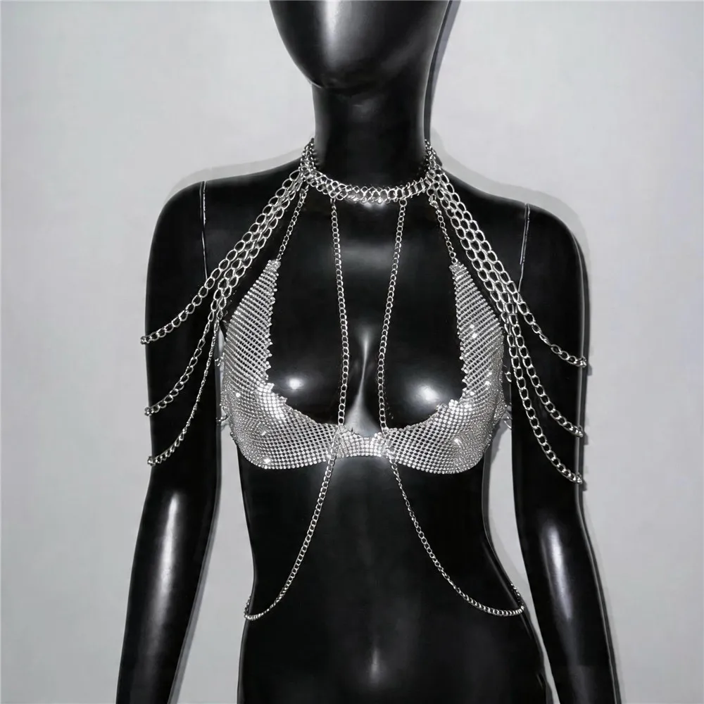 Women Silver Rhinestone Bralette And Body Chain Set Sexy Crystal Top Harness For Festival Rave Party Clubwear Lingerie Jewelry
Women Silver Rhinestone Bralette And Body Chain Set Sexy Crystal Top Harness For Festival Rave Party Clubwear Lingerie Jewelry