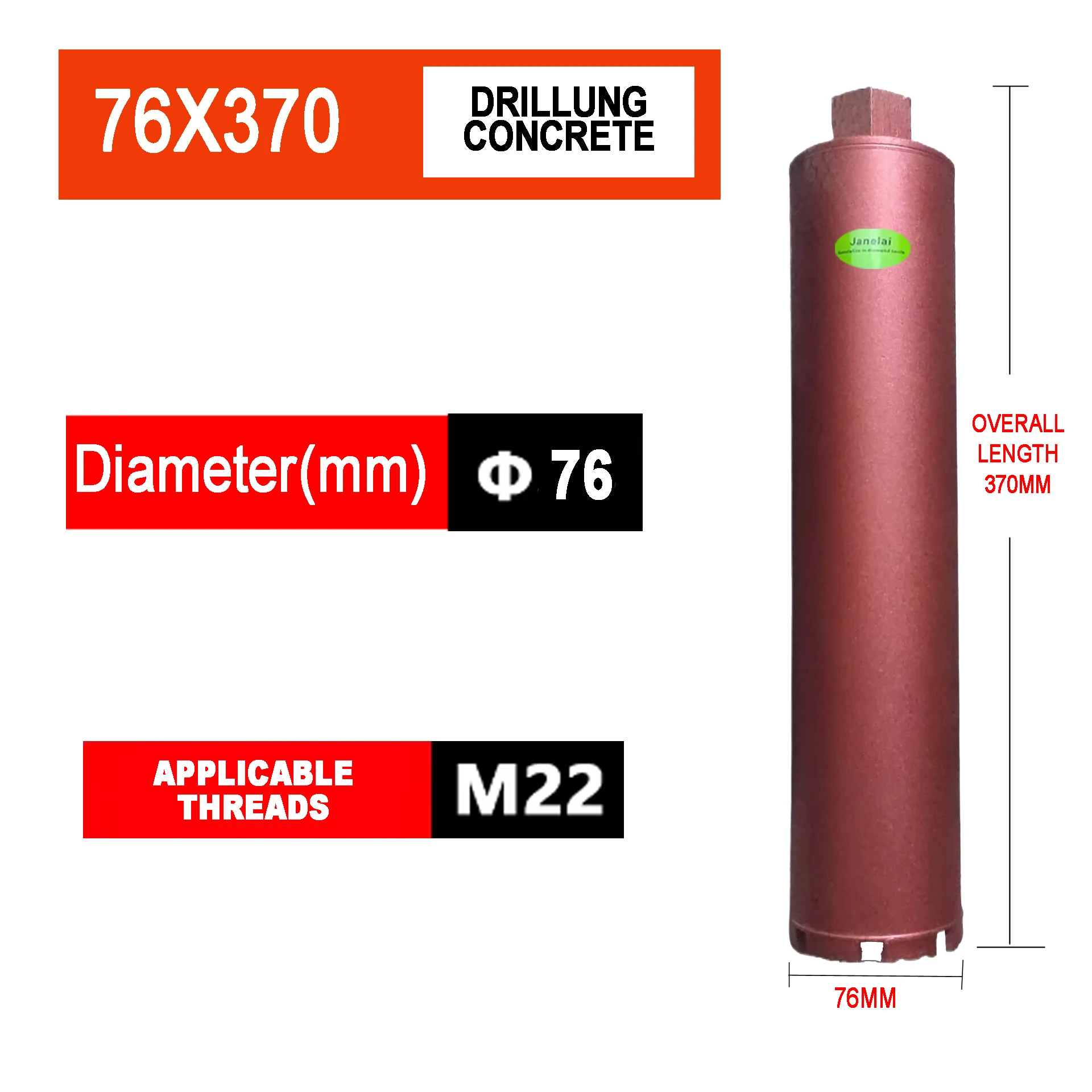 Janelai Diameter Range 76x370mm Length Diamond Hole Saw Core Bit Deep hole drill For Drilling Holes On Concrete/Brick Wall
Janelai Diameter Range 76x370mm Length Diamond Hole Saw Core Bit Deep hole drill For Drilling Holes On Concrete/Brick Wall