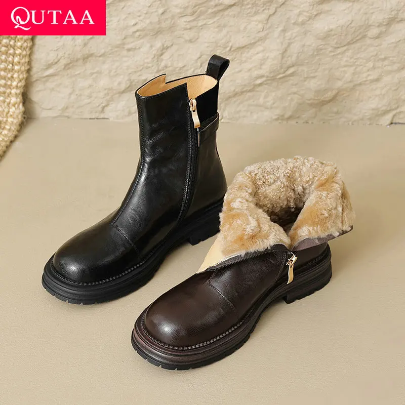 QUTAA 2026 Fashion Wool Cow Leather Women Ankle Snow Boots Winter High Heels Warm Shoes Zipper Round Toe News Short Boots 34-40
QUTAA 2026 Fashion Wool Cow Leather Women Ankle Snow Boots Winter High Heels Warm Shoes Zipper Round Toe News Short Boots 34-40
