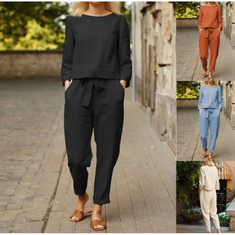Linen Set Women's Solid Color Two Piece Set Spring/summer Simple Retro Elastic Waist Lace
Linen Set Women's Solid Color Two Piece Set Spring/summer Simple Retro Elastic Waist Lace