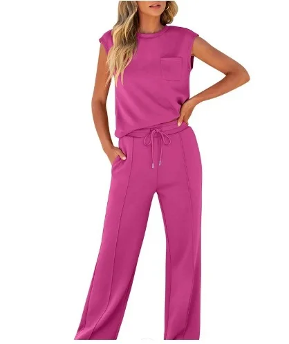 Casual High-waisted Sleeveless Women's Suit 2026 Spring New Fashion Solid Color Upper And Lower Lace-up Pants Two-piece Set
Casual High-waisted Sleeveless Women's Suit 2026 Spring New Fashion Solid Color Upper And Lower Lace-up Pants Two-piece Set