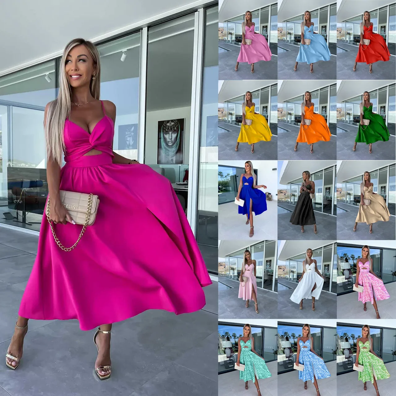 2024 summer new fashion celeb deep v hollow-out skirt swing halter dress dress
2024 summer new fashion celeb deep v hollow-out skirt swing halter dress dress