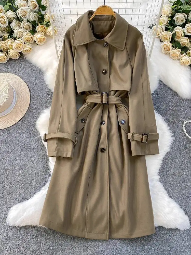 Women Vintage Trench Coat Spring Autumn Single Breasted Mid Length Trench Coat Long Sleeve Lapel Slim Korean Long Jacket Outwear
Women Vintage Trench Coat Spring Autumn Single Breasted Mid Length Trench Coat Long Sleeve Lapel Slim Korean Long Jacket Outwear