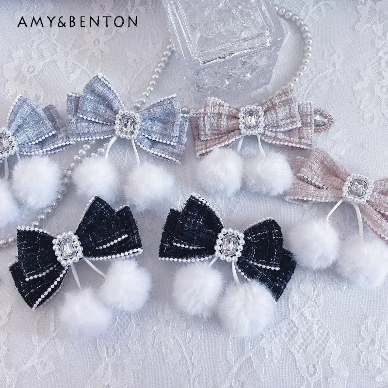 Cute Pom-Pom Pendant Beaded Rhinestone Hair Bow Women Tweed Bow Hair Clip Japanese Sweet Lolita Cute Girl Hair Accessoires
Cute Pom-Pom Pendant Beaded Rhinestone Hair Bow Women Tweed Bow Hair Clip Japanese Sweet Lolita Cute Girl Hair Accessoires