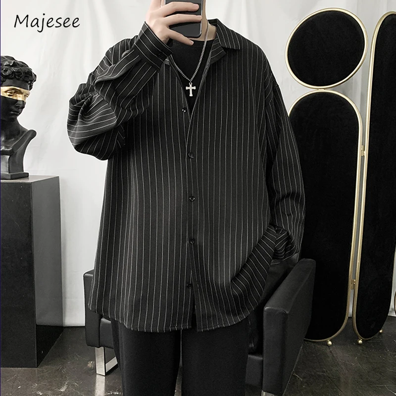 

Mens Shirts Fashion Daily Oversize Handsome Korean Style Advanced Striped Long Sleeve Teenagers Spring Autumn All-match Youthful