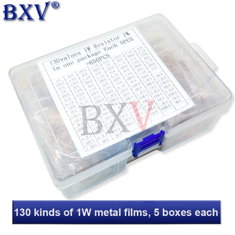 650PCS 130 Values X 5pcs 1W 1% Metal Film Resistors Assorted Pack Kit Set Lot Resistors Assortment Kits + Box New BXV
650PCS 130 Values X 5pcs 1W 1% Metal Film Resistors Assorted Pack Kit Set Lot Resistors Assortment Kits + Box New BXV