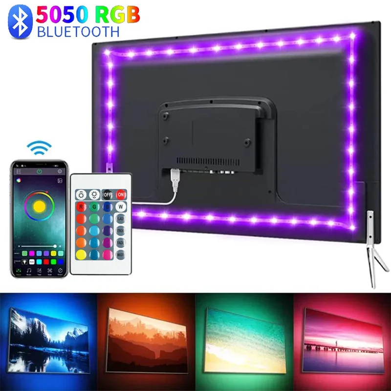 Светодиодные фонари для телевизора RGB Светодиодная лента Bluetooth Управление 5 В USB Светодиодная лента Гибкая лента для подсветки телевизора Украшение комнаты
Светодиодные фонари для телевизора RGB Светодиодная лента Bluetooth Управление 5 В USB Светодиодная лента Гибкая лента для подсветки телевизора Украшение комнаты
