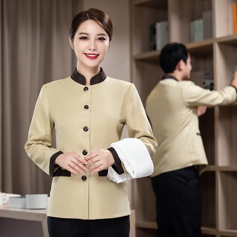 Long-sleeved cleaning uniform for women in hotels, guesthouses, and property management, workwear for housekeeping staff, autumn
Long-sleeved cleaning uniform for women in hotels, guesthouses, and property management, workwear for housekeeping staff, autumn
