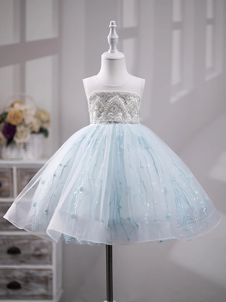 Children Ball Gown Luxury Design Beadings Sequins Sleeveless Dress Birthday Party Show Blue Tulle Girls Princess Dresses Wedding
Children Ball Gown Luxury Design Beadings Sequins Sleeveless Dress Birthday Party Show Blue Tulle Girls Princess Dresses Wedding
