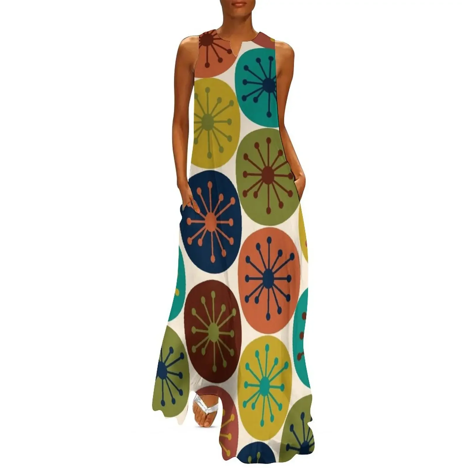 Atomic Age Retro Dots - Midcentury Modern Pattern in Mid Mod Turquoise, Olive Green, Mustard, Orange, Blue, and Long Dress
Atomic Age Retro Dots - Midcentury Modern Pattern in Mid Mod Turquoise, Olive Green, Mustard, Orange, Blue, and Long Dress