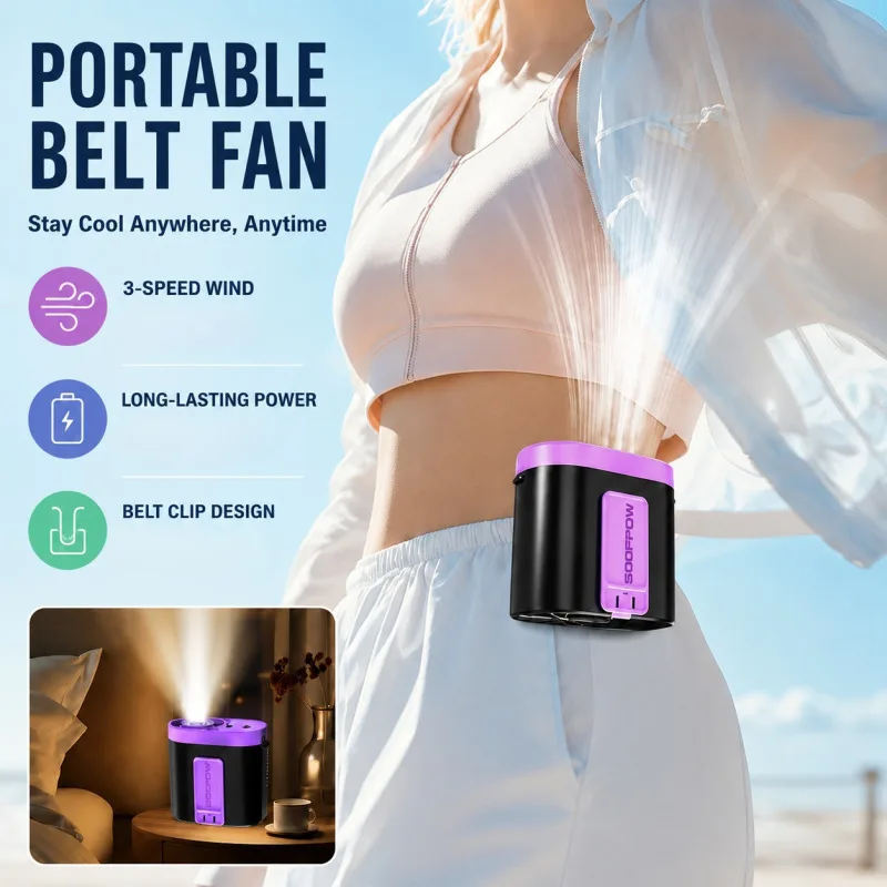 Summer waist clip mini fan 100-level cool wind, portable outdoor flashlight for construction workers and camping trips
Summer waist clip mini fan 100-level cool wind, portable outdoor flashlight for construction workers and camping trips