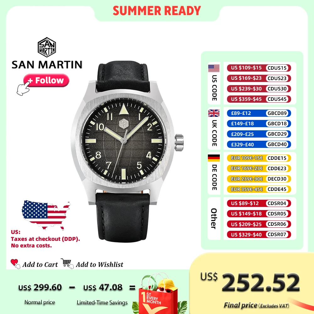 San Martin Design Мужские роскошные часы 38 мм Винтажные спортивные часы PT5000 Стальные автоматические механические часы Водонепроницаемые 10 бар светящиеся SN0026
San Martin Design Мужские роскошные часы 38 мм Винтажные спортивные часы PT5000 Стальные автоматические механические часы Водонепроницаемые 10 бар светящиеся SN0026