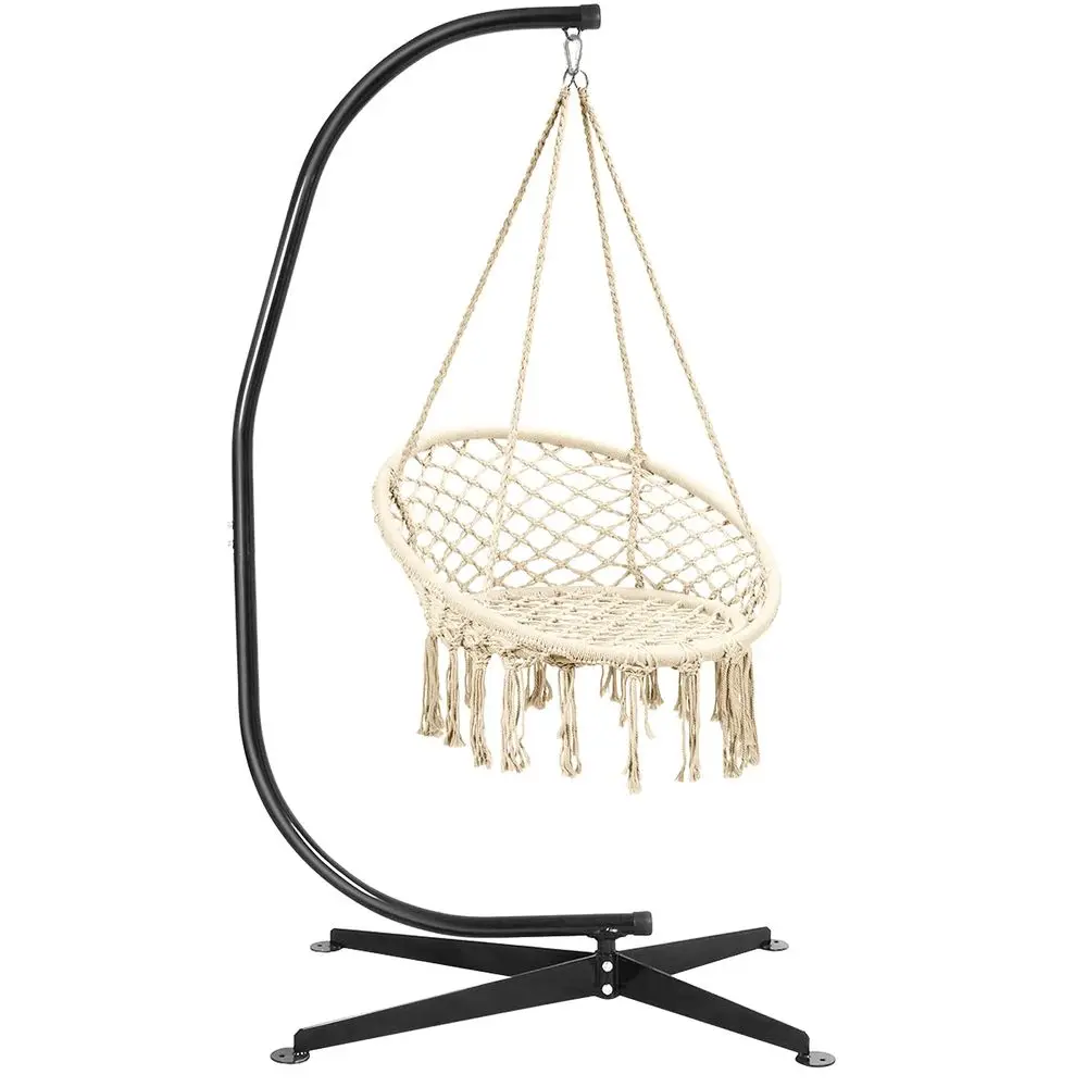 Hammock Chair with Stand, Solid Steel Heavy Duty C Stand with Macrame Hanging Chair, Handwoven Tassels Swing Chair Include Hamm
Hammock Chair with Stand, Solid Steel Heavy Duty C Stand with Macrame Hanging Chair, Handwoven Tassels Swing Chair Include Hamm