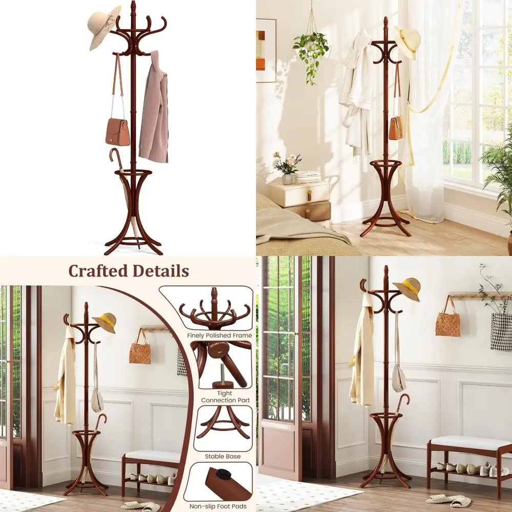 Freestanding Wooden Coat Hanger Stand with Umbrella Holder, 73 Inch Tall, 12 Hooks for Entryway, Cloak Tree Storage
Freestanding Wooden Coat Hanger Stand with Umbrella Holder, 73 Inch Tall, 12 Hooks for Entryway, Cloak Tree Storage