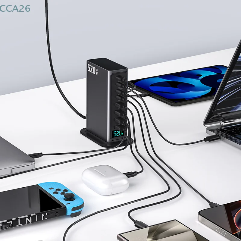 520W 8-Port Desktop Phone Laptop Tablet Charger With LED Power Display PD Fast Charging Power Adapter For Computer PC For IPhone
520W 8-Port Desktop Phone Laptop Tablet Charger With LED Power Display PD Fast Charging Power Adapter For Computer PC For IPhone