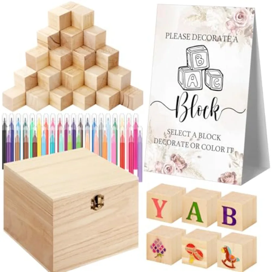 Набор для игры и декорации на Baby Shower из 136 деталей: 98 деревянных блоков, 36 маркеров, 1 игровая табличка, 1 коробка для хранения
Набор для игры и декорации на Baby Shower из 136 деталей: 98 деревянных блоков, 36 маркеров, 1 игровая табличка, 1 коробка для хранения