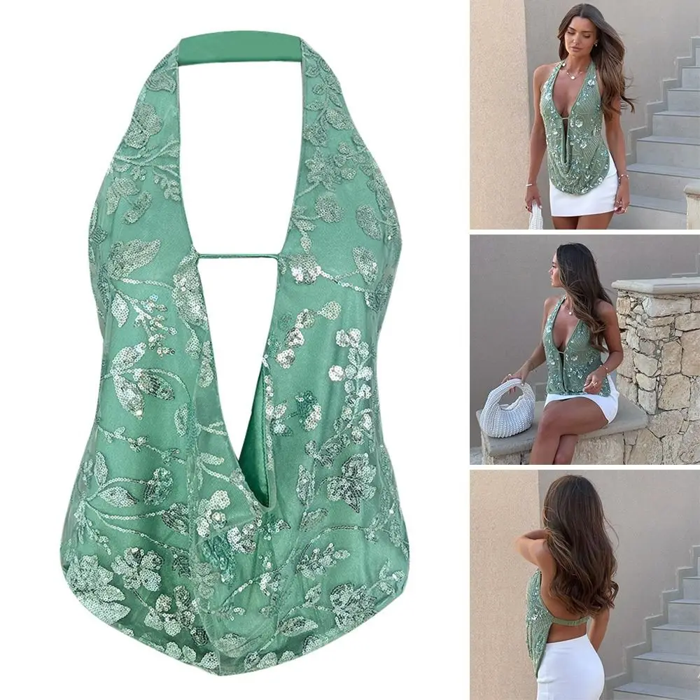 Vacation Deep V Neck Summer Tank Top Green Sequin Print Mesh Sleeveless Vest Slim Sling Beach Tops Party
Vacation Deep V Neck Summer Tank Top Green Sequin Print Mesh Sleeveless Vest Slim Sling Beach Tops Party