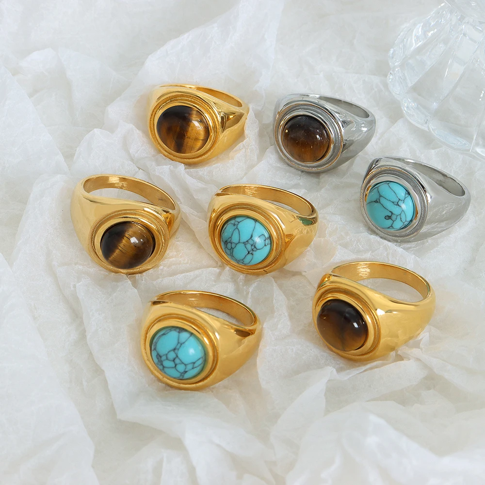 Natural Turquoise Tiger Eye Stone Ring For Women Men Classic Vintage Gold Color Ring Stainless Steel Jewelry Gift Wholesale
Natural Turquoise Tiger Eye Stone Ring For Women Men Classic Vintage Gold Color Ring Stainless Steel Jewelry Gift Wholesale