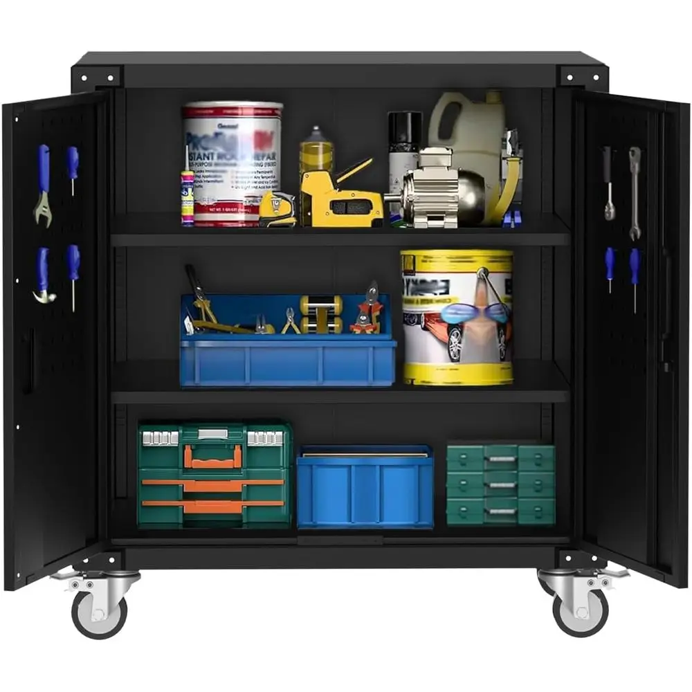Garage Cabinets - Heavy-Duty Metal Storage Cabinet with 2 Adjustable Shelves & Lock - Tool Cabinet with 4 Wheels, Rust-Resistant
Garage Cabinets - Heavy-Duty Metal Storage Cabinet with 2 Adjustable Shelves & Lock - Tool Cabinet with 4 Wheels, Rust-Resistant