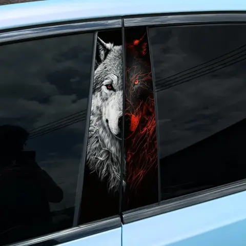 1PC Cool Wolf Car Stickers Auto B Pillar Waterproof Center Column Decoration Cover Scratches DIY Car Doors Pillar Animal Decals