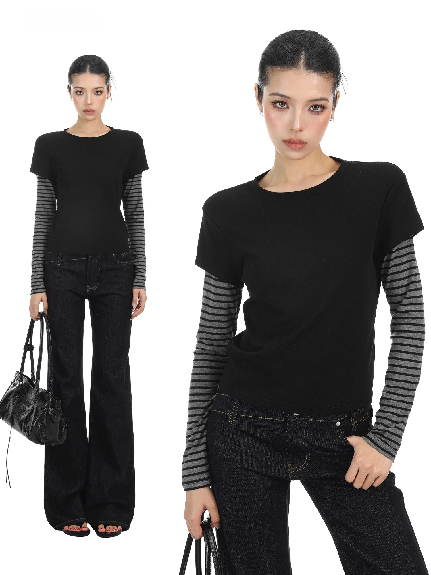 Casual Striped Patchwork Long Sleeve T-Shirt Women's Spring Slimming Leisure Base Shirt Top Trendy Biggold Design Sense
Casual Striped Patchwork Long Sleeve T-Shirt Women's Spring Slimming Leisure Base Shirt Top Trendy Biggold Design Sense