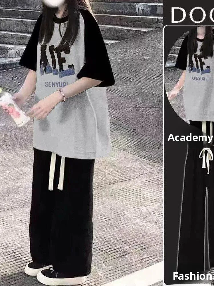 plus Size Casual Sport College Style Set Women Summer Shoulder Insert T-Shirt Wide Leg Pants Two Piece Set Fashionable Ensemble
plus Size Casual Sport College Style Set Women Summer Shoulder Insert T-Shirt Wide Leg Pants Two Piece Set Fashionable Ensemble