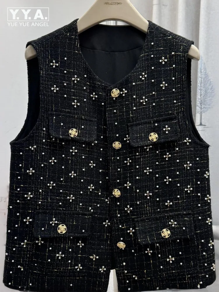 Luxurious Ladies Single-Breasted Vest Solid Color Round Neck Handmade Waistcoats Fashion Sleeveless Beading Straight Vests
Luxurious Ladies Single-Breasted Vest Solid Color Round Neck Handmade Waistcoats Fashion Sleeveless Beading Straight Vests