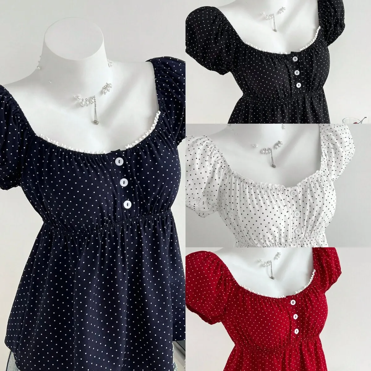 Summer Women's Blouse Polka Dot Puff Sleeve Blouses Black Polka Dot Ruched Waist Top Square Neck Sweet Shirt For Woman Women
Summer Women's Blouse Polka Dot Puff Sleeve Blouses Black Polka Dot Ruched Waist Top Square Neck Sweet Shirt For Woman Women