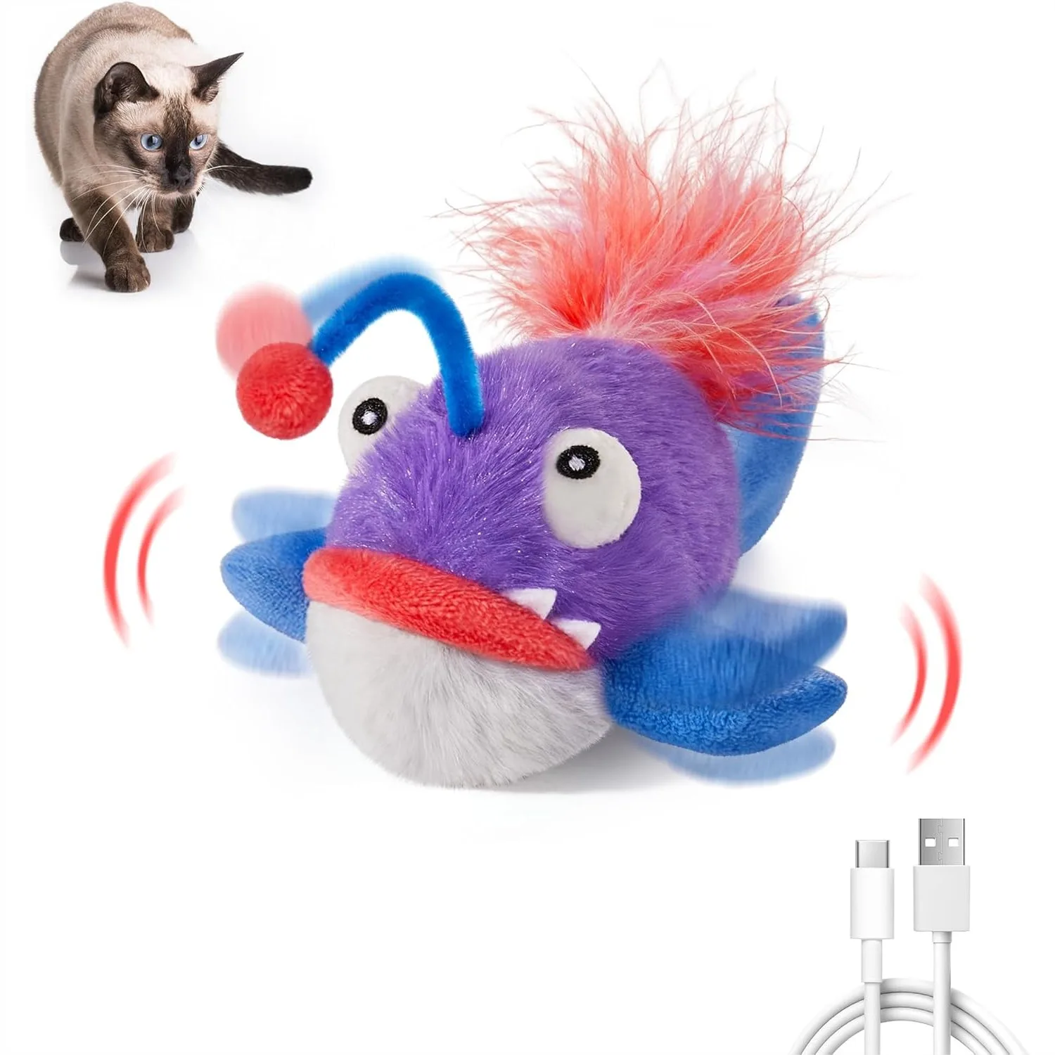 Interactive Cat Toy Flapping Fish with Catnip and Crinkle Paper for Indoor Kittens, USB Rechargeable Hanging Anglerfish 5.5
Interactive Cat Toy Flapping Fish with Catnip and Crinkle Paper for Indoor Kittens, USB Rechargeable Hanging Anglerfish 5.5