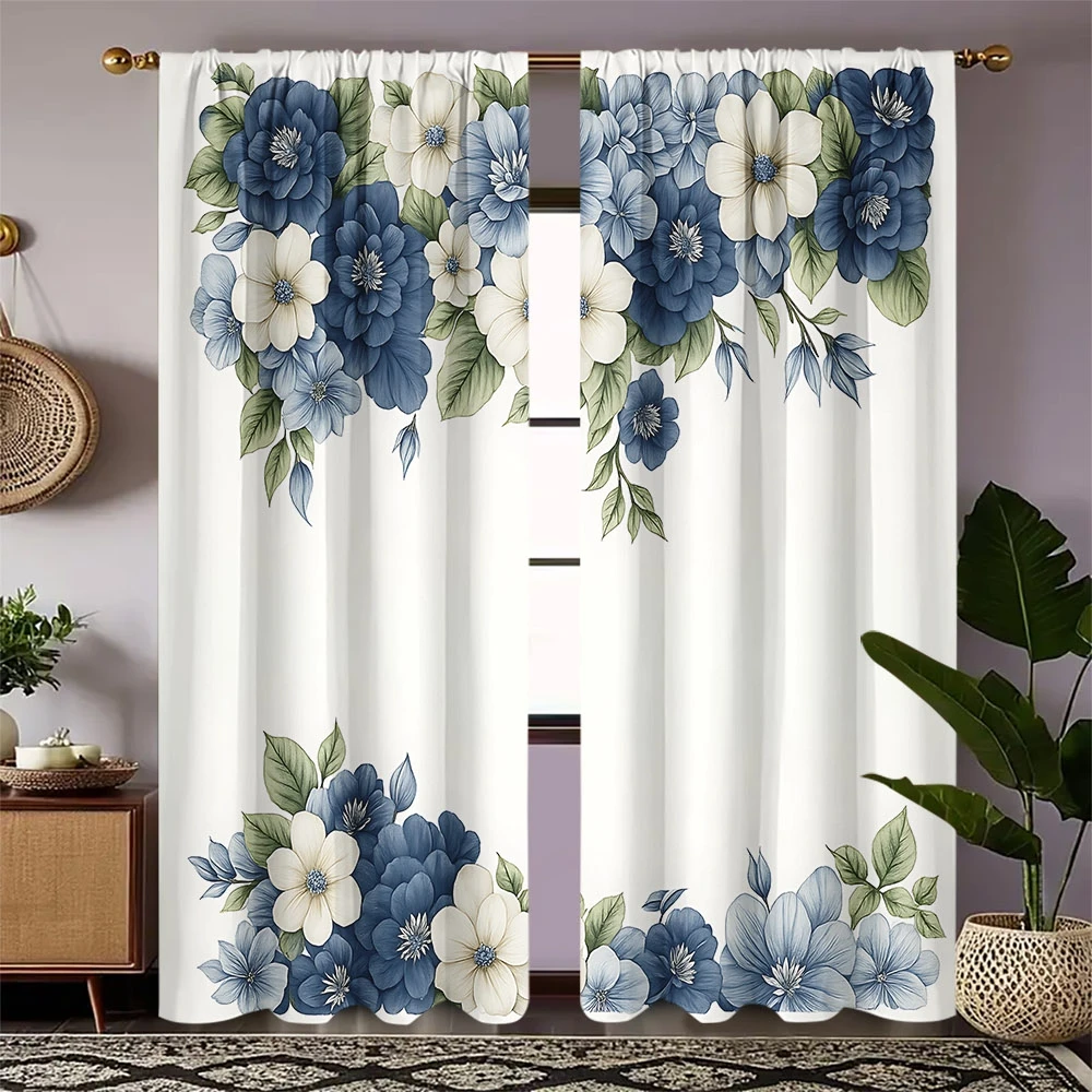 2pcs Blue Floral Print Curtains 2D Digital Print Polyester Semi-Sheer Rod Pocket Living Room Bedroom Kitchen Decor
2pcs Blue Floral Print Curtains 2D Digital Print Polyester Semi-Sheer Rod Pocket Living Room Bedroom Kitchen Decor