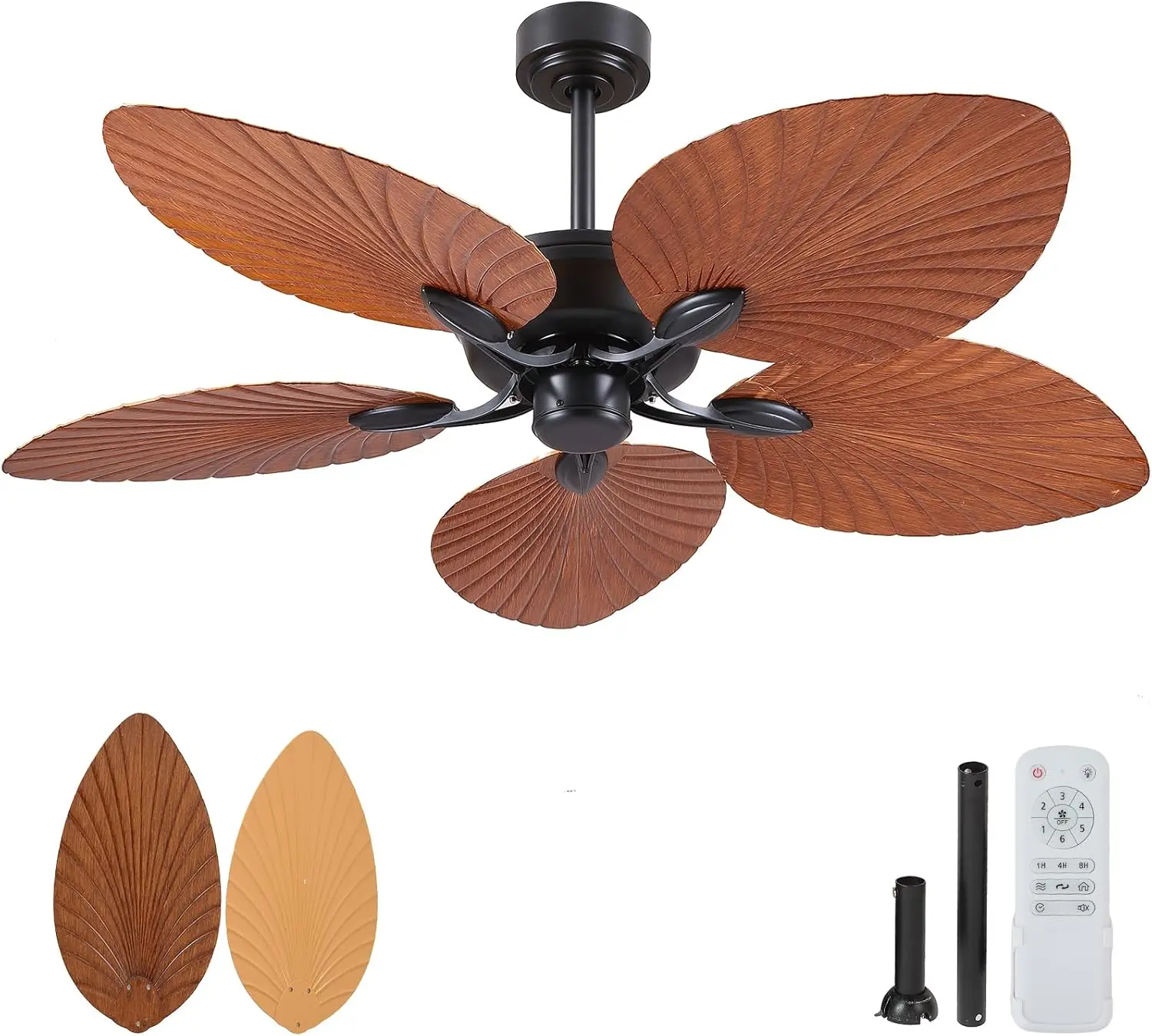 52-Inch Tropical Wet-Rated Ceiling Fan with Palm Leaf Blades, Waterproof, No Light or Remote, Perfect for Patios, Porches, Gazebos, Pergolas
52-Inch Tropical Wet-Rated Ceiling Fan with Palm Leaf Blades, Waterproof, No Light or Remote, Perfect for Patios, Porches, Gazebos, Pergolas