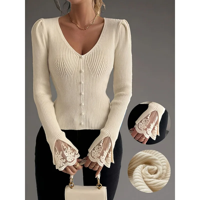 Lace V-neck Sweater Y 83935 Women's Knittedwear Spring 2026 Fashion Detail Design Versatile Style Casual Comfortable Fit
Lace V-neck Sweater Y 83935 Women's Knittedwear Spring 2026 Fashion Detail Design Versatile Style Casual Comfortable Fit