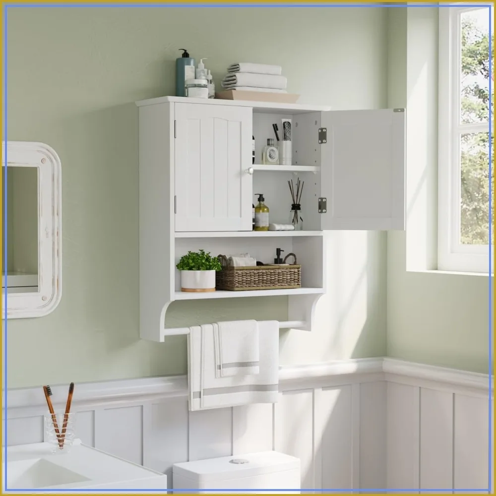 Wall Mounted Bathroom Cabinet with Towel Bar, 2-Door Adjustable Shelves, Over Toilet Storage for Bathroom Laundry Room Kitchen
Wall Mounted Bathroom Cabinet with Towel Bar, 2-Door Adjustable Shelves, Over Toilet Storage for Bathroom Laundry Room Kitchen