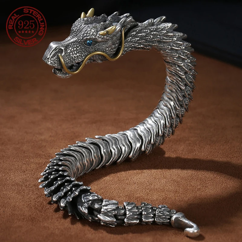 Past Test 100% Real Solid Dragon Bracelet S925 Silver Men Bracelet Retro Trend Jewelry Gift
Past Test 100% Real Solid Dragon Bracelet S925 Silver Men Bracelet Retro Trend Jewelry Gift
