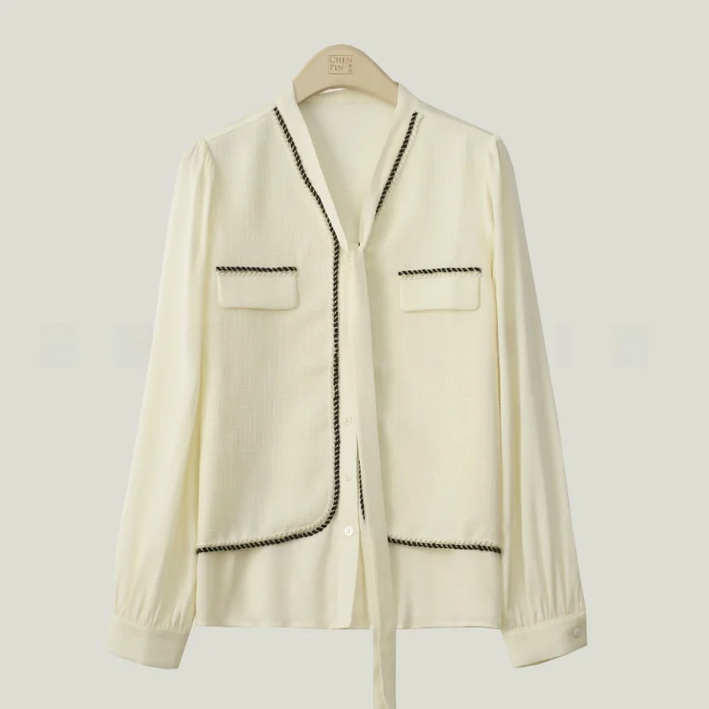 Silk Long Sleeve Shirt Women's Small Fragrance Style Fake Two-Piece Spring Summer New Silk Shirt French Style Straight Cut
Silk Long Sleeve Shirt Women's Small Fragrance Style Fake Two-Piece Spring Summer New Silk Shirt French Style Straight Cut