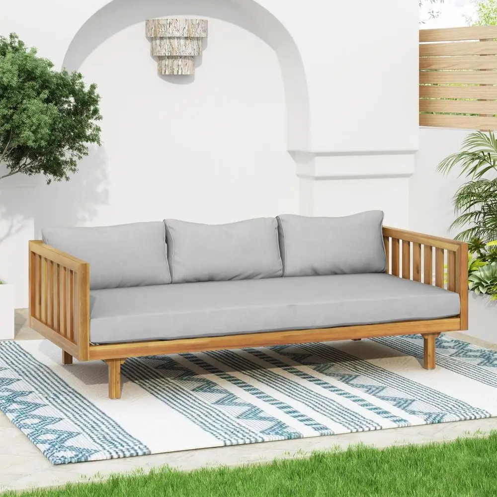 Outdoor 3 Seater Daybed, Acacia Wood Day Bed Couch Sofa with Cushions for Patio Backyard, Garden, Light Grey
Outdoor 3 Seater Daybed, Acacia Wood Day Bed Couch Sofa with Cushions for Patio Backyard, Garden, Light Grey