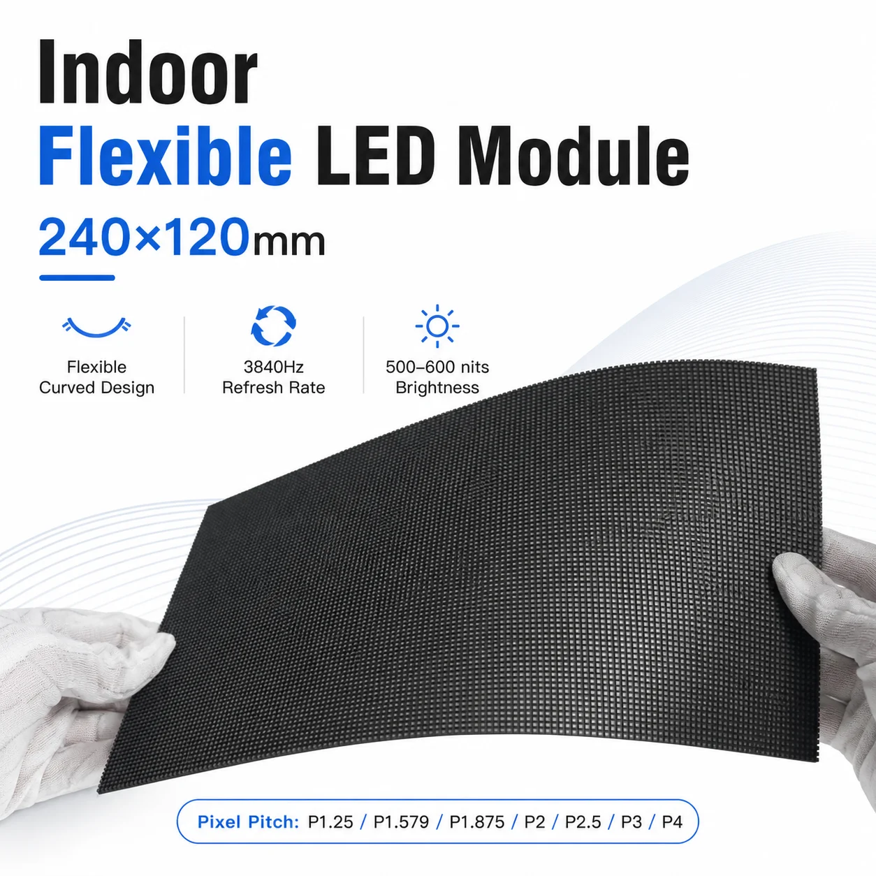 P1.25 P1.579 P1.875 P2 P2.5 P3 P4 Soft LED Panel Matrix SMD RGB for Indoor Full Color Flexible Display Module HUB75 240x120mm
P1.25 P1.579 P1.875 P2 P2.5 P3 P4 Soft LED Panel Matrix SMD RGB for Indoor Full Color Flexible Display Module HUB75 240x120mm