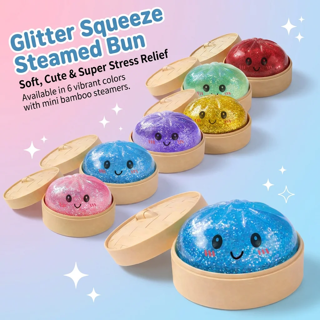 Glitter Dumpling Squishy,New Mystery Glitter Dumpling Squishies Box,Soft Squeeze Dough Ball for Stress Relief,Stretchy Bun with Mini Food Steamer Desk Fidget Toy for Adults Office Home
Glitter Dumpling Squishy,New Mystery Glitter Dumpling Squishies Box,Soft Squeeze Dough Ball for Stress Relief,Stretchy Bun with Mini Food Steamer Desk Fidget Toy for Adults Office Home
