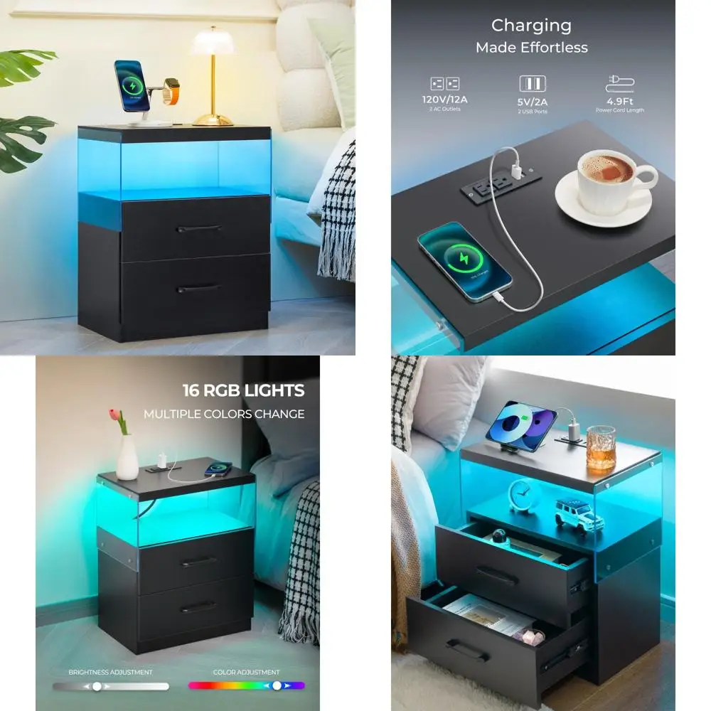 contemporary 2-drawer nightstand with usb charging & led lights for bedrooms
contemporary 2-drawer nightstand with usb charging & led lights for bedrooms