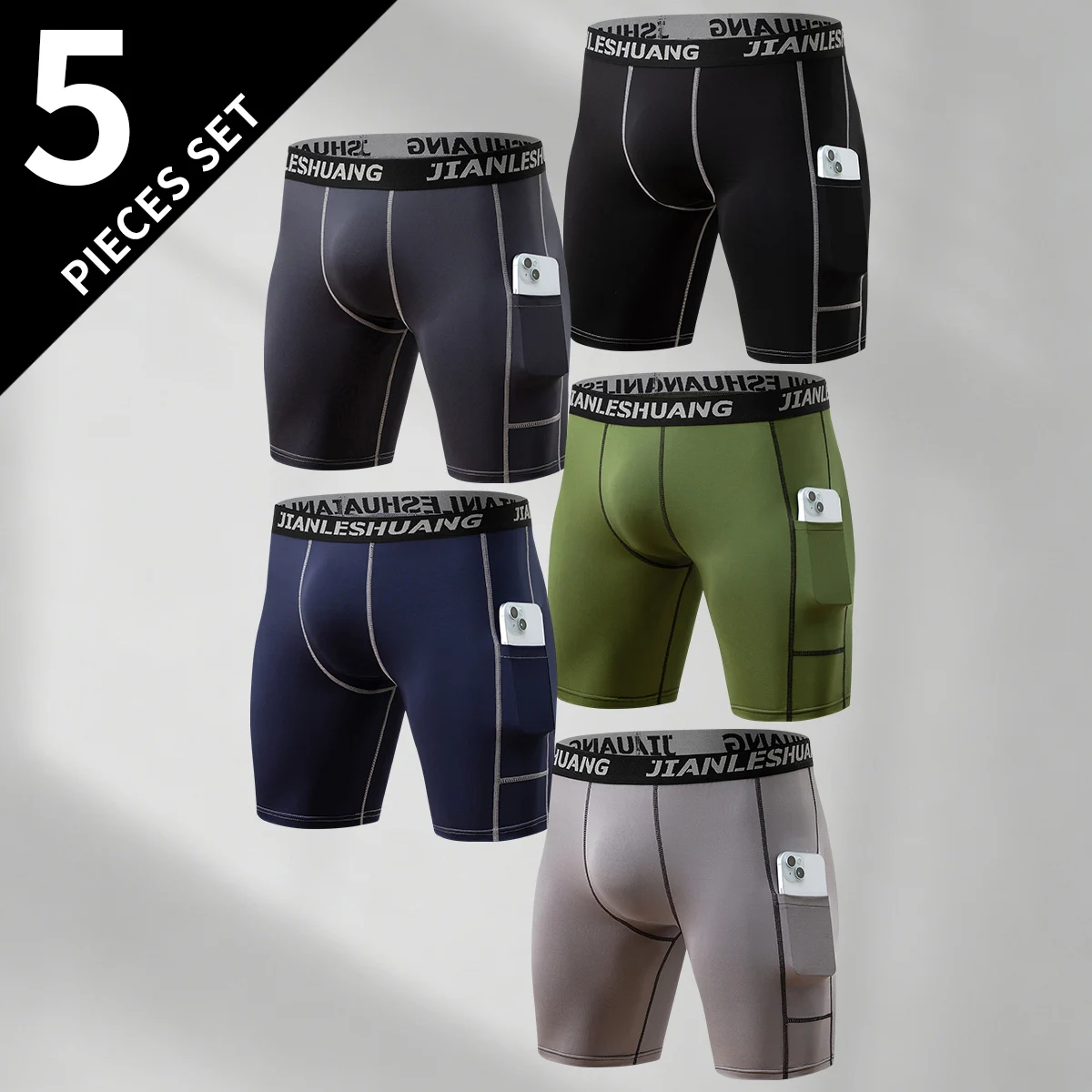 5-Piece Men's Four Season Solid Color Multi-Color Comfortable Pocket Shorts With Elastic Waist And Sporty Four Cornered Pants
5-Piece Men's Four Season Solid Color Multi-Color Comfortable Pocket Shorts With Elastic Waist And Sporty Four Cornered Pants