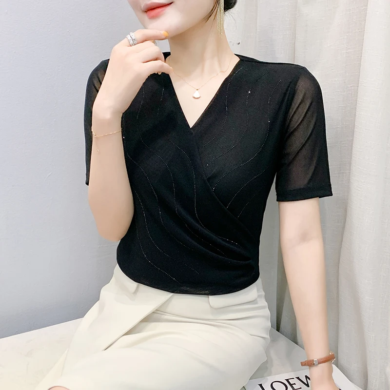 Black,Summer,Korean,Style,Draped,T-Shirt,Chic,Sexy,V-Neck,Shiny,Diamonds,Women,Tops,Short Sleeve,Bottoming Shirt,Tees,New,55707
Black,Summer,Korean,Style,Draped,T-Shirt,Chic,Sexy,V-Neck,Shiny,Diamonds,Women,Tops,Short Sleeve,Bottoming Shirt,Tees,New,55707