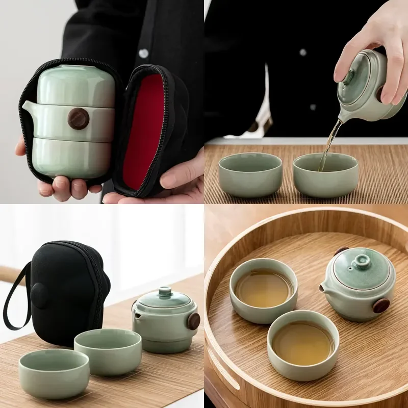 【CHIMU HOME】 Turquoise Glaze Quick Cup Ceramic Travel Set for One Pot Two Cups Outdoor Car Portable Bag Kung Fu Set
【CHIMU HOME】 Turquoise Glaze Quick Cup Ceramic Travel Set for One Pot Two Cups Outdoor Car Portable Bag Kung Fu Set