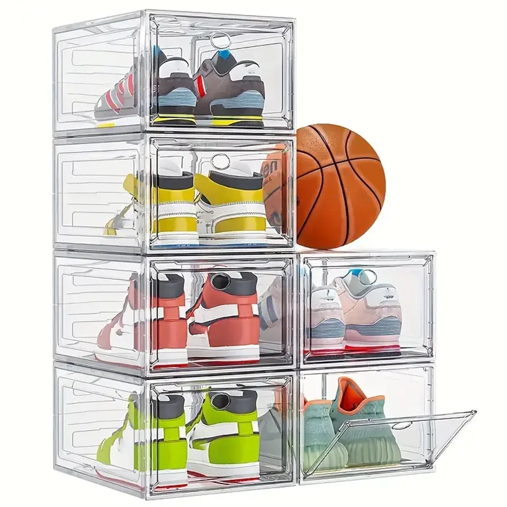 6 Pack Large Plastic Shoe Storage Boxes Stackable Magnetic Door Dustproof Organizer for Men/Women Sports Shoes up to Size 13
6 Pack Large Plastic Shoe Storage Boxes Stackable Magnetic Door Dustproof Organizer for Men/Women Sports Shoes up to Size 13