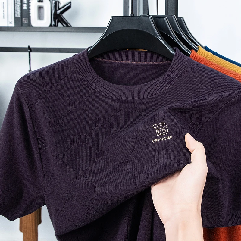 High End Men's Jacquard Half Sleeved Knitted Sweater Fashionable and Casual Round Neck Versatile Base Spring and Autumn Sweater
High End Men's Jacquard Half Sleeved Knitted Sweater Fashionable and Casual Round Neck Versatile Base Spring and Autumn Sweater