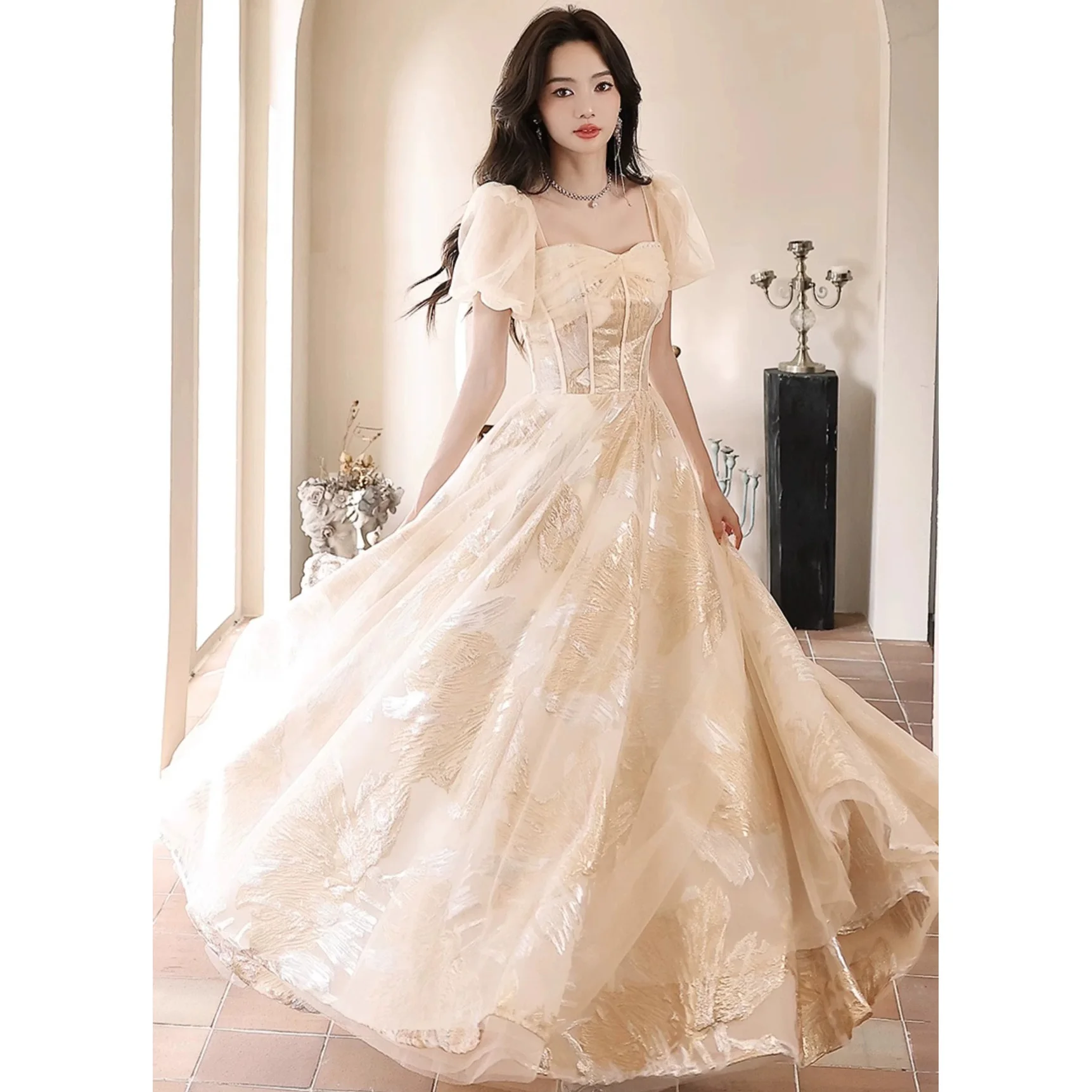 Champagne Evening Dress 2025 Long Prom Dresses Sweetheart Short Sleeves Zipper Back Floor Length Quinceanera Dresses
Champagne Evening Dress 2025 Long Prom Dresses Sweetheart Short Sleeves Zipper Back Floor Length Quinceanera Dresses