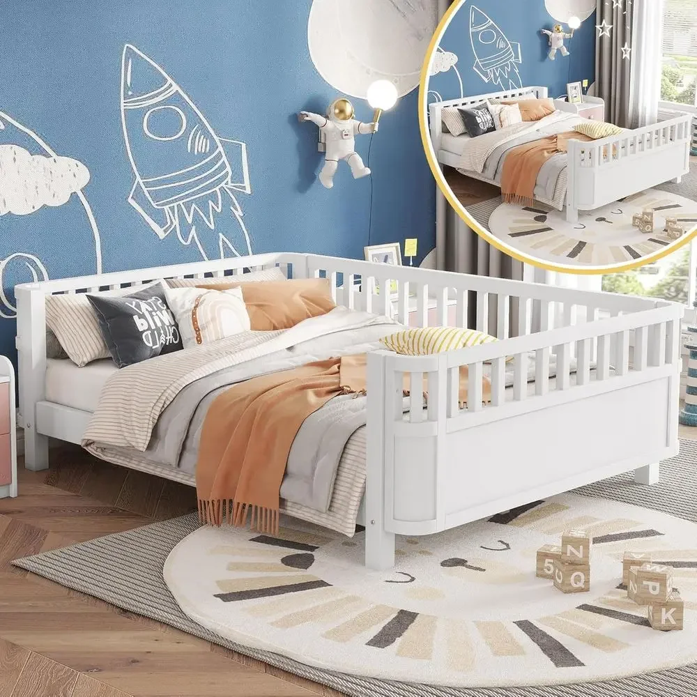 Full Size Wooden Bed with Rails for Kids, Slat Support, Modern Daybed Low to Ground, Removable Rails, Suitable for Boys and Girl
Full Size Wooden Bed with Rails for Kids, Slat Support, Modern Daybed Low to Ground, Removable Rails, Suitable for Boys and Girl