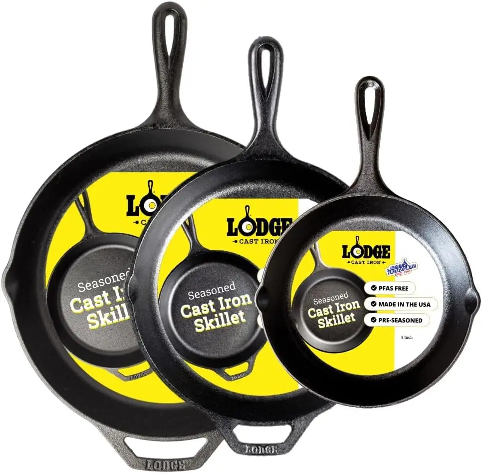 Pre-Seasoned Cast Iron Skillet Set - 8, 10.25 & 12 Inches, Naturally Non-Stick, Oven Safe, Stovetop & Campfire Use
Pre-Seasoned Cast Iron Skillet Set - 8, 10.25 & 12 Inches, Naturally Non-Stick, Oven Safe, Stovetop & Campfire Use