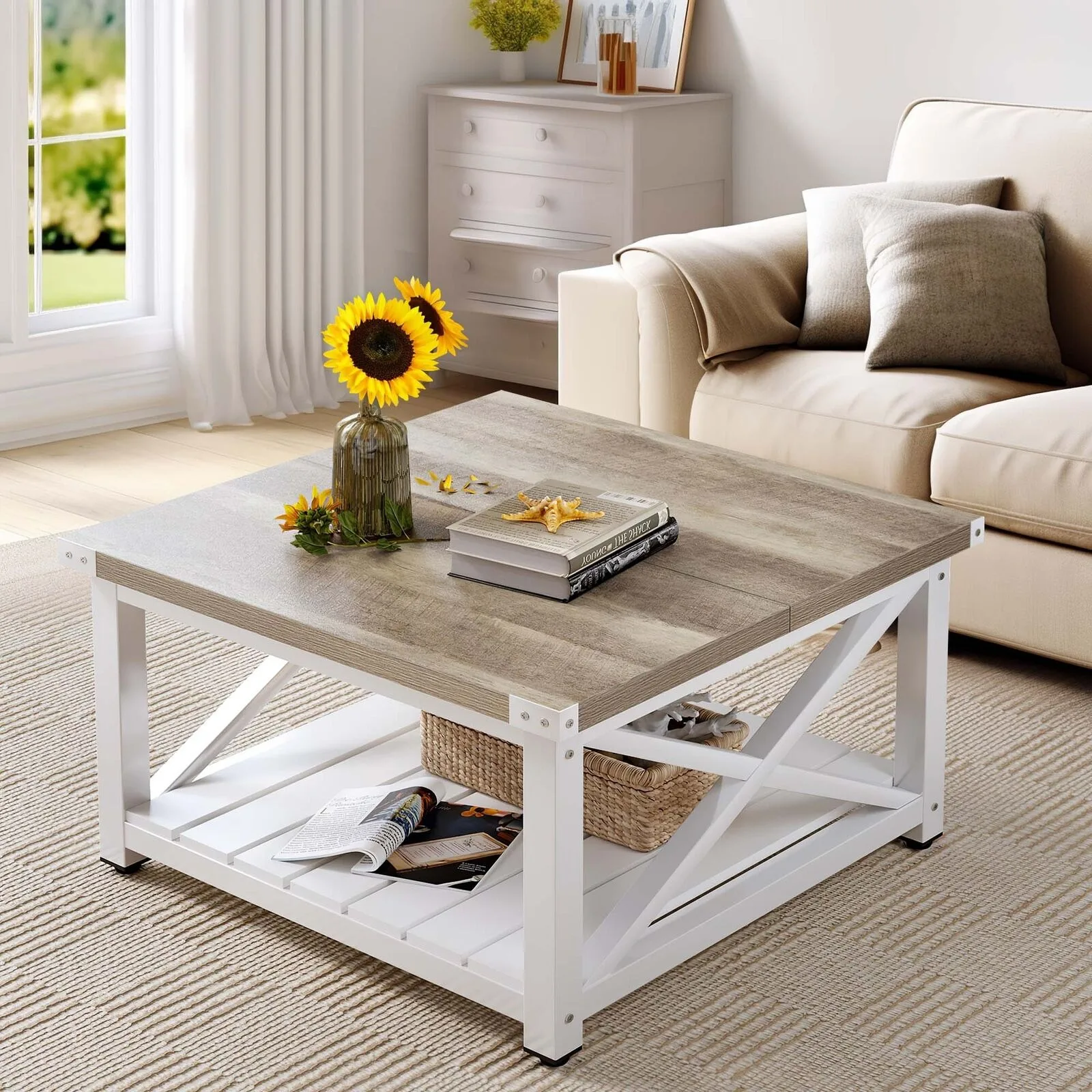 US Farmhouse Square Coffee Table for Living Room End Table with Open Storage Shelf
US Farmhouse Square Coffee Table for Living Room End Table with Open Storage Shelf