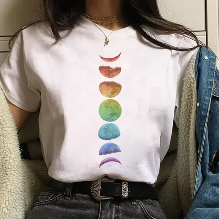 Summer New Plus-size Moon Eclipse Pattern Cute T-shirt Letters Half-sleeved Round Neck Short-sleeved Tops polyester fiber fabric
Summer New Plus-size Moon Eclipse Pattern Cute T-shirt Letters Half-sleeved Round Neck Short-sleeved Tops polyester fiber fabric