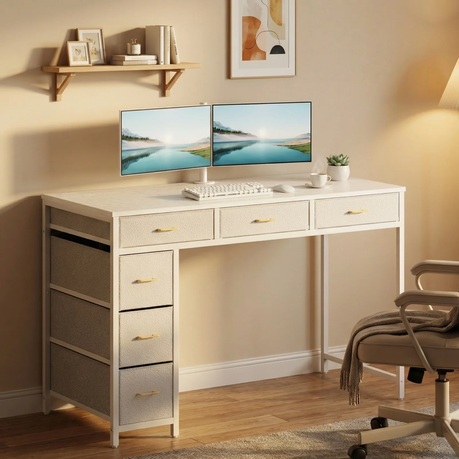 47 Inch Office Desk with Storage, Computer Desk with 6 Drawers, Wood Writing Desk for Home Office, Bedroom, Gaming, Study
47 Inch Office Desk with Storage, Computer Desk with 6 Drawers, Wood Writing Desk for Home Office, Bedroom, Gaming, Study